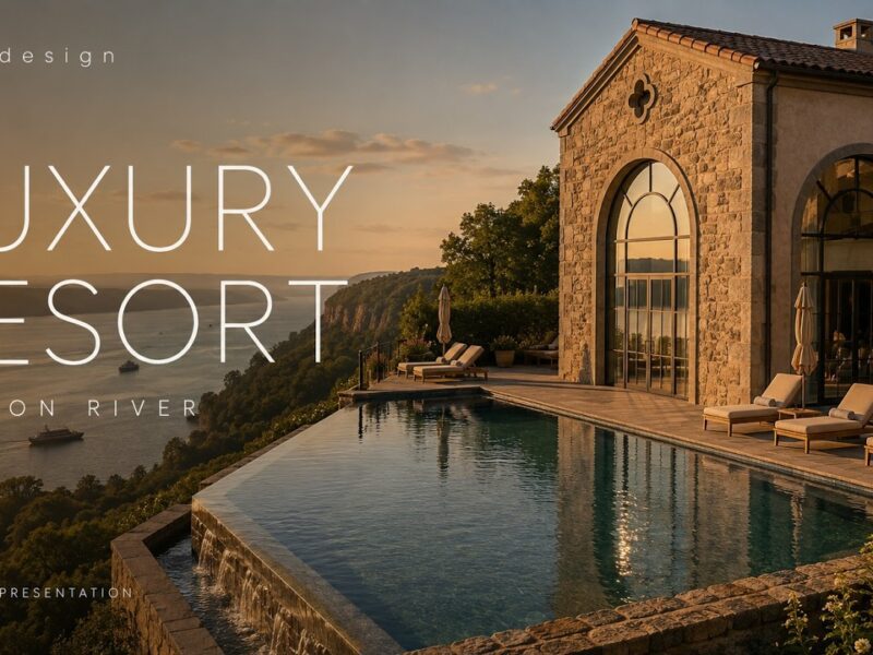 AI real estate video still frame - Luxury Resort Hudson River investor presentation by 3DvisDesign